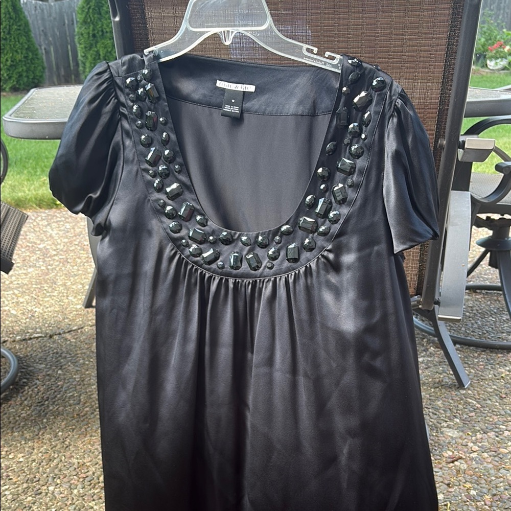 Mac & Jac Black Satin Top with Embellishments